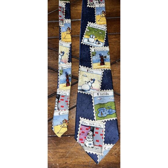 Snowman Post Card‎ American Greetings Mens Silk Tie Blue Christmas Funny Humor - Picture 1 of 3